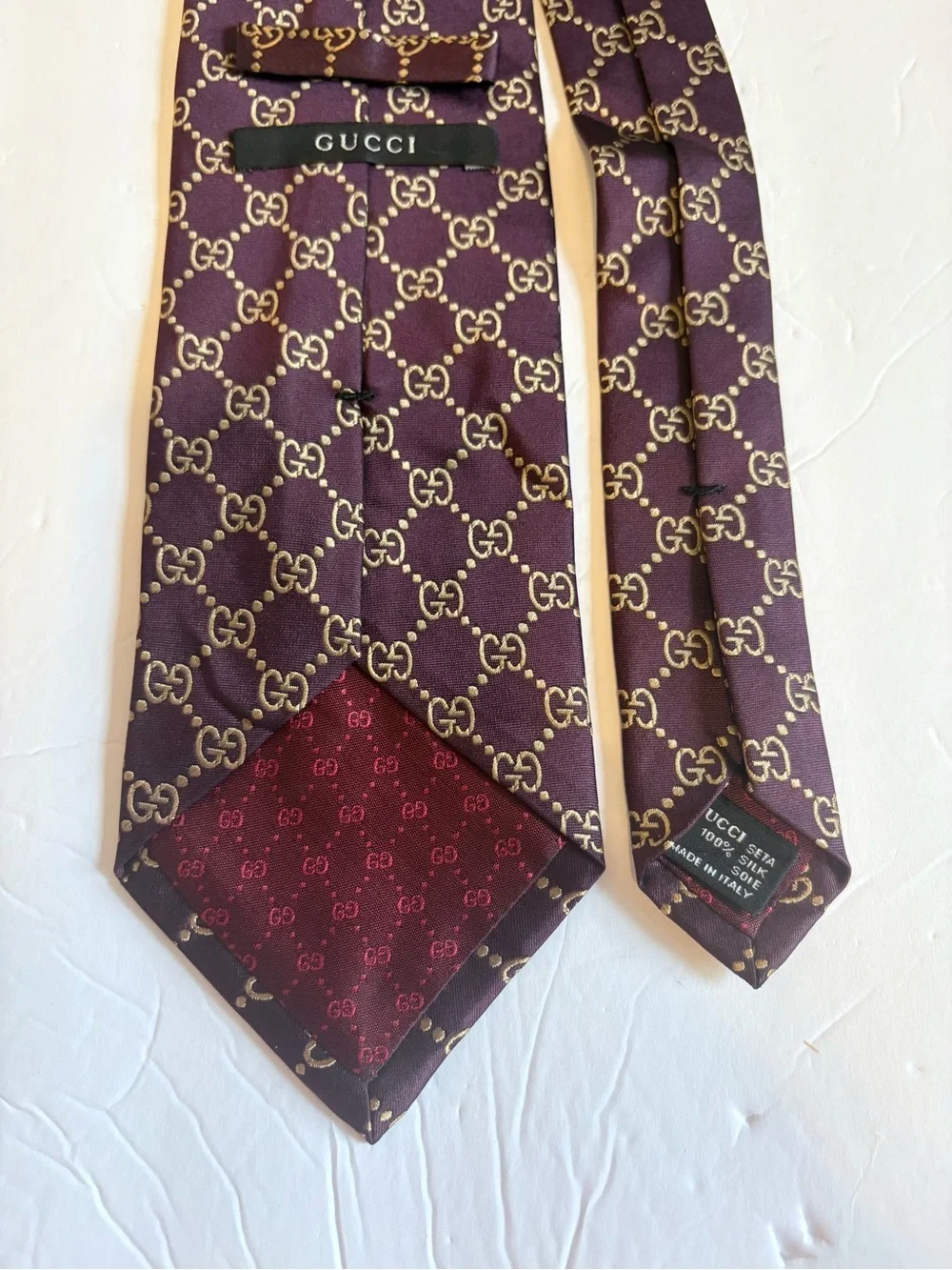 Gucci Burgundy GG Pattern Silk Tie
